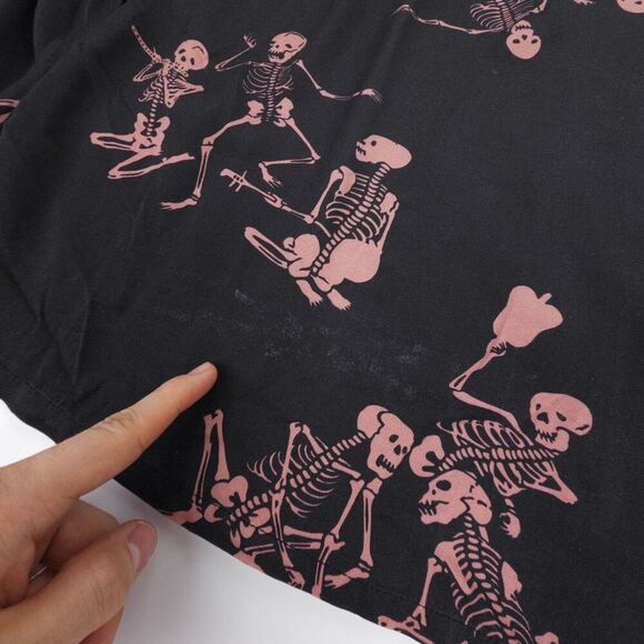 LABOUR UNION 1986 Long Sleeve Button Down Shit Novelty Skeleton Print Black - Picture 6 of 7